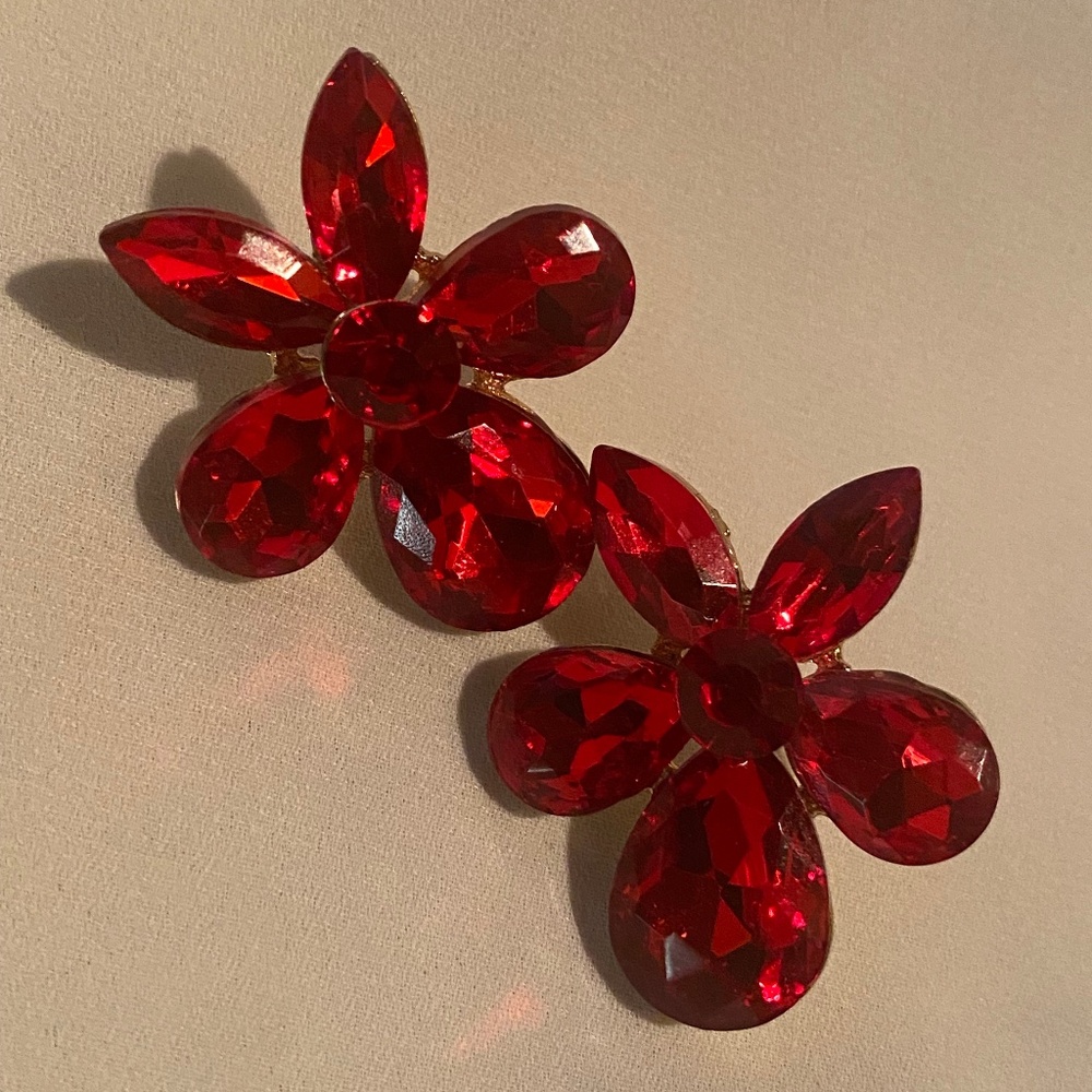 Red flower earrings